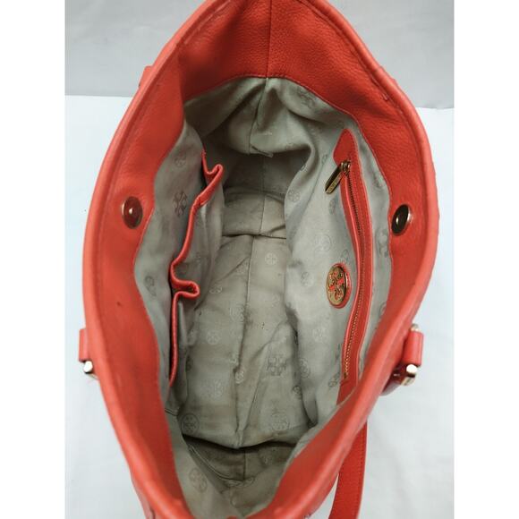 Tory Burch Amanda Red Leather Logo Pockets Satchel Shoulder Bag Purse - Picture 11 of 16